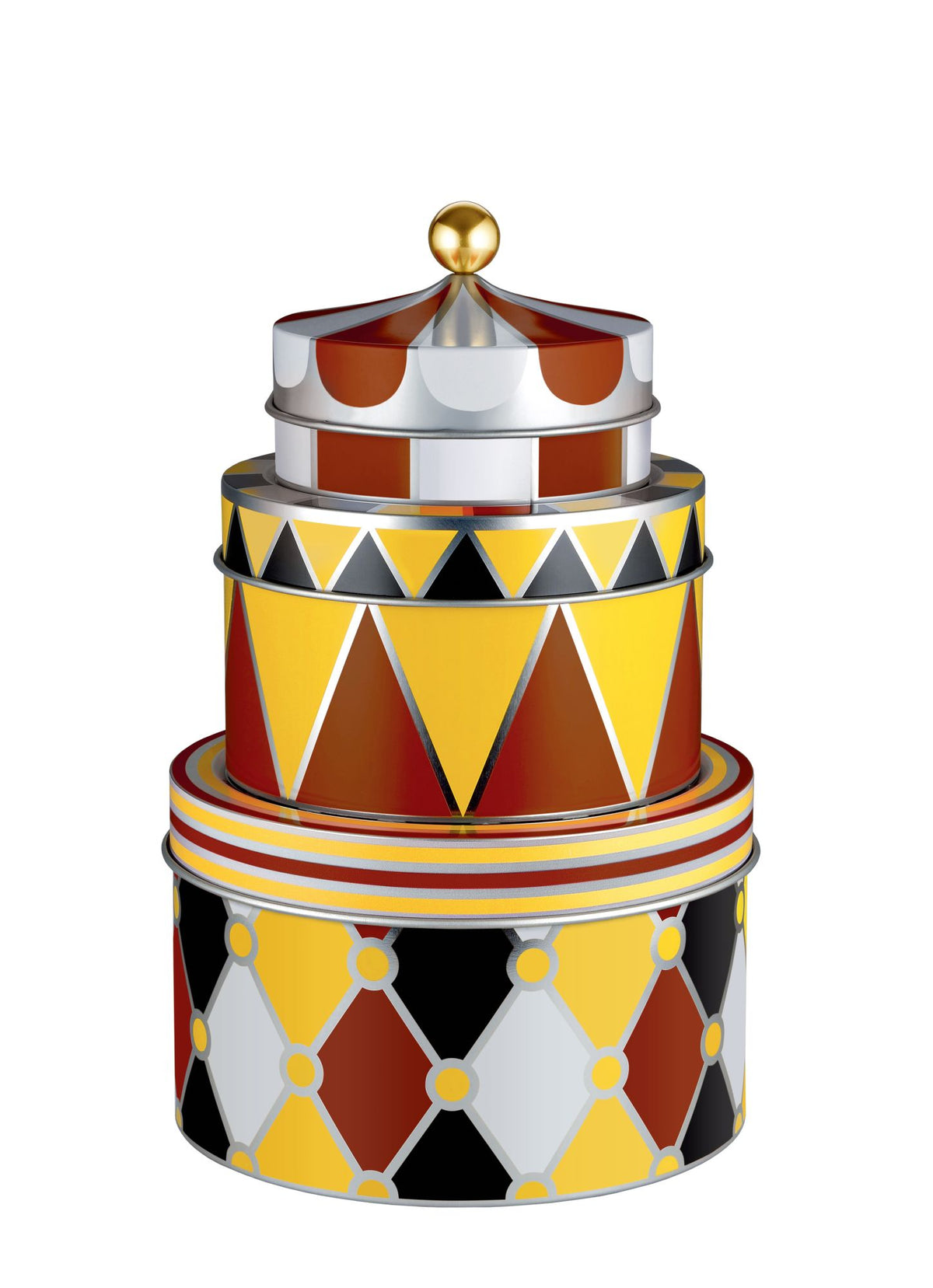 Set van drie gestapelde CIRCUS voorraadbussen van Alessi, ontworpen door Marcel Wanders