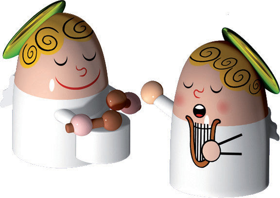 Alessi Angels Band 3, twee beeldjes van Massimo Giacon met maracas en lier
