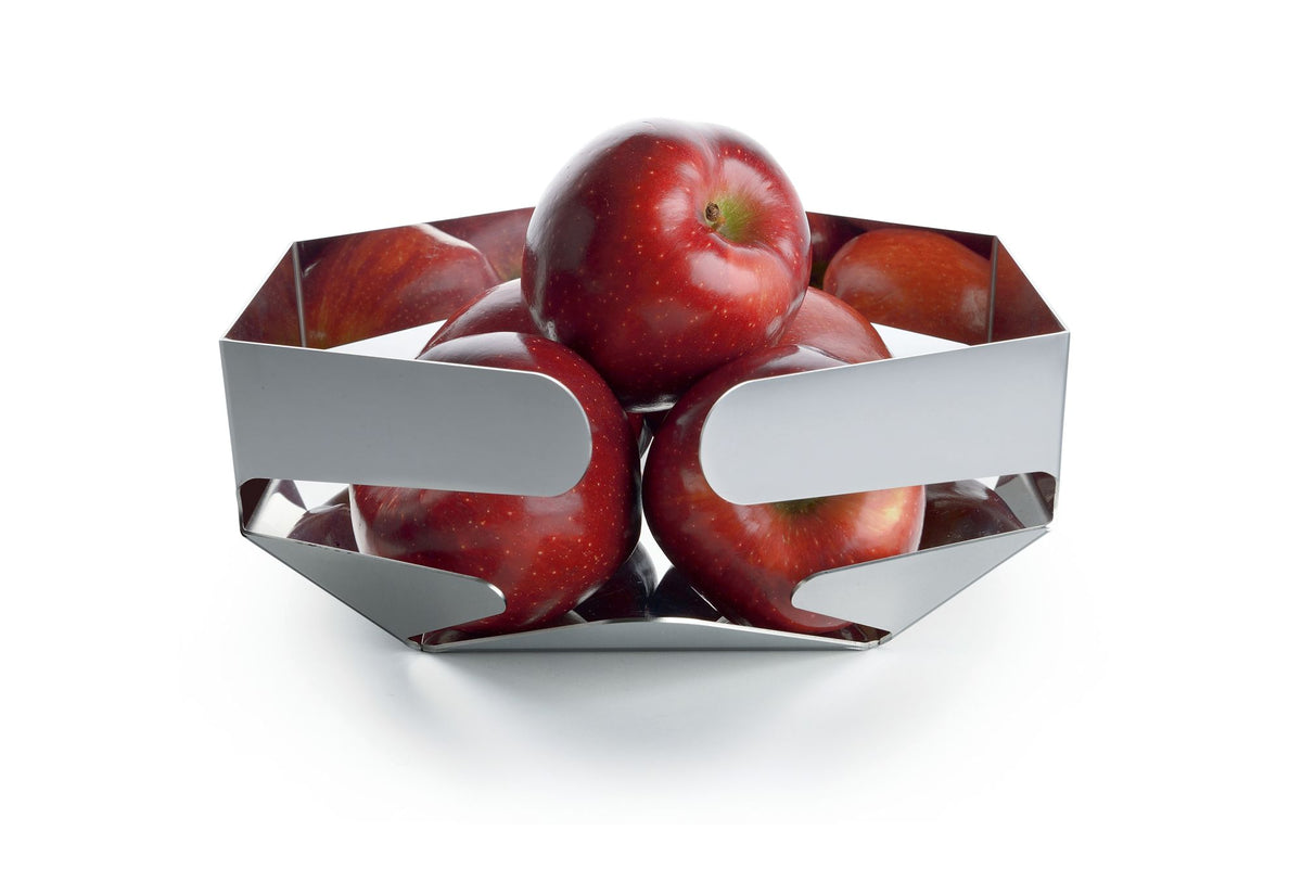 Alessi CELATA fruitschaal in roestvrij staal, gevuld met appels