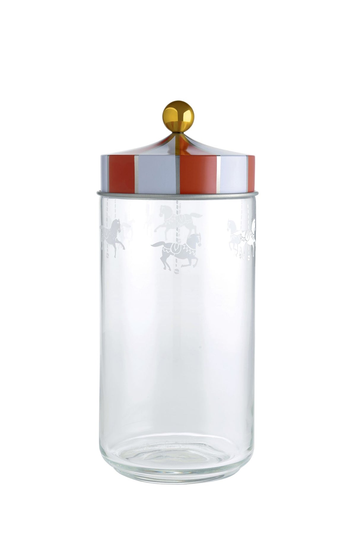 Alessi CIRCUS voorraadbus van glas met blikken deksel, 150 cl