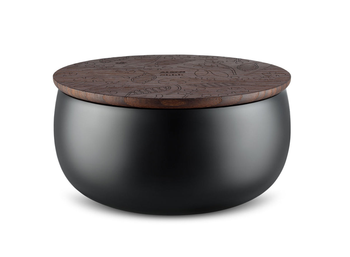 Alessi Shhh grote geurkaars, close-up van deksel met bladmotief