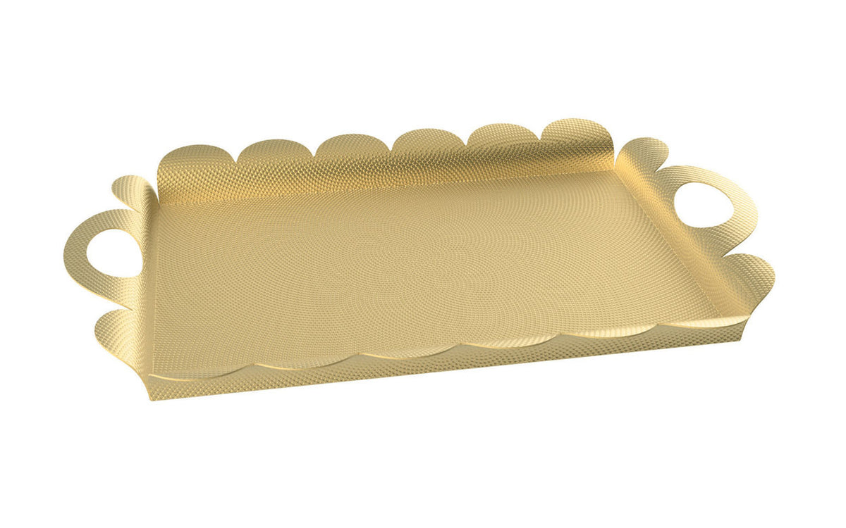 Alessi Recinto rechthoekig dienblad met handvatten, goudkleurig, ontwerp Alessandro Mendini