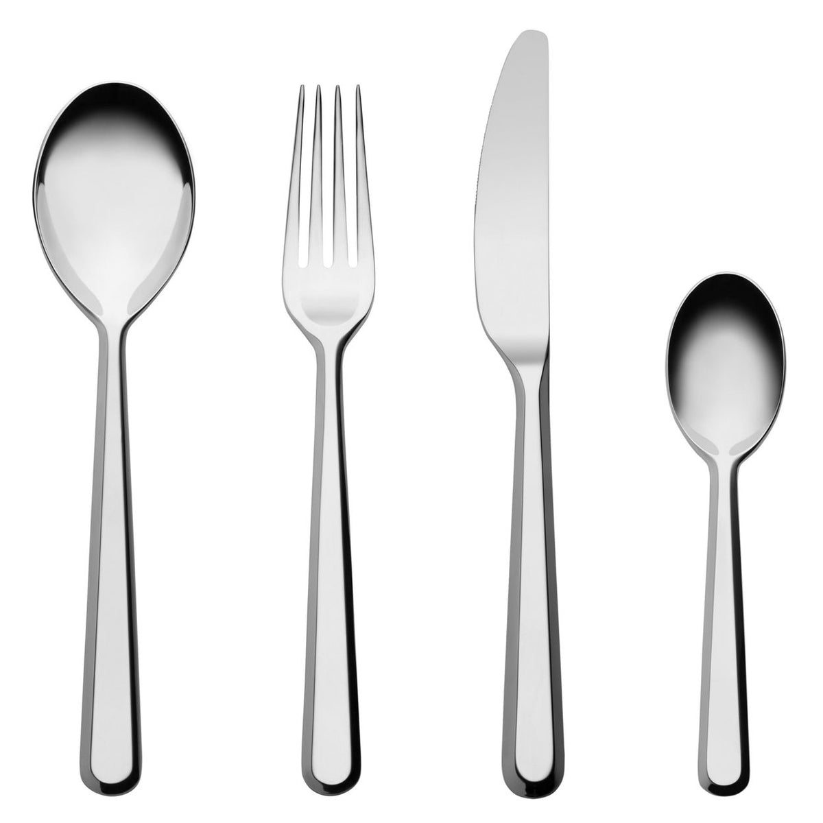 Amici bestekset van Alessi: lepel, vork, mes en koffielepel in 18/10 rvs