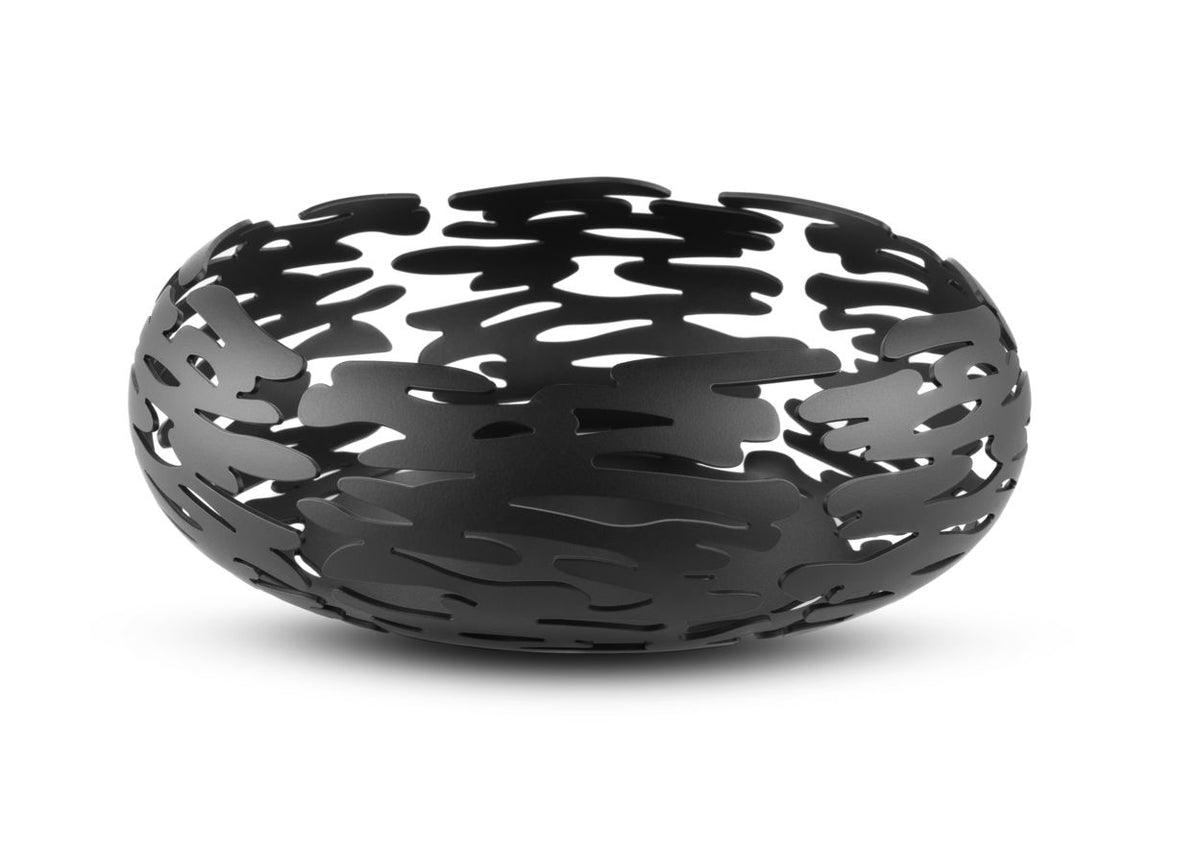 Alessi Barknest schaal in zwart staal met open structuur, Michel Boucquillon