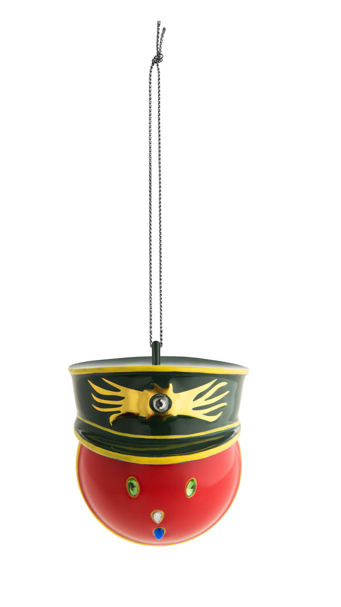 Alessi Generale Corallo kerstbal uit serie Fleurs de Jori, ontwerp Marcello Jori, in vorm van generaal, porselein