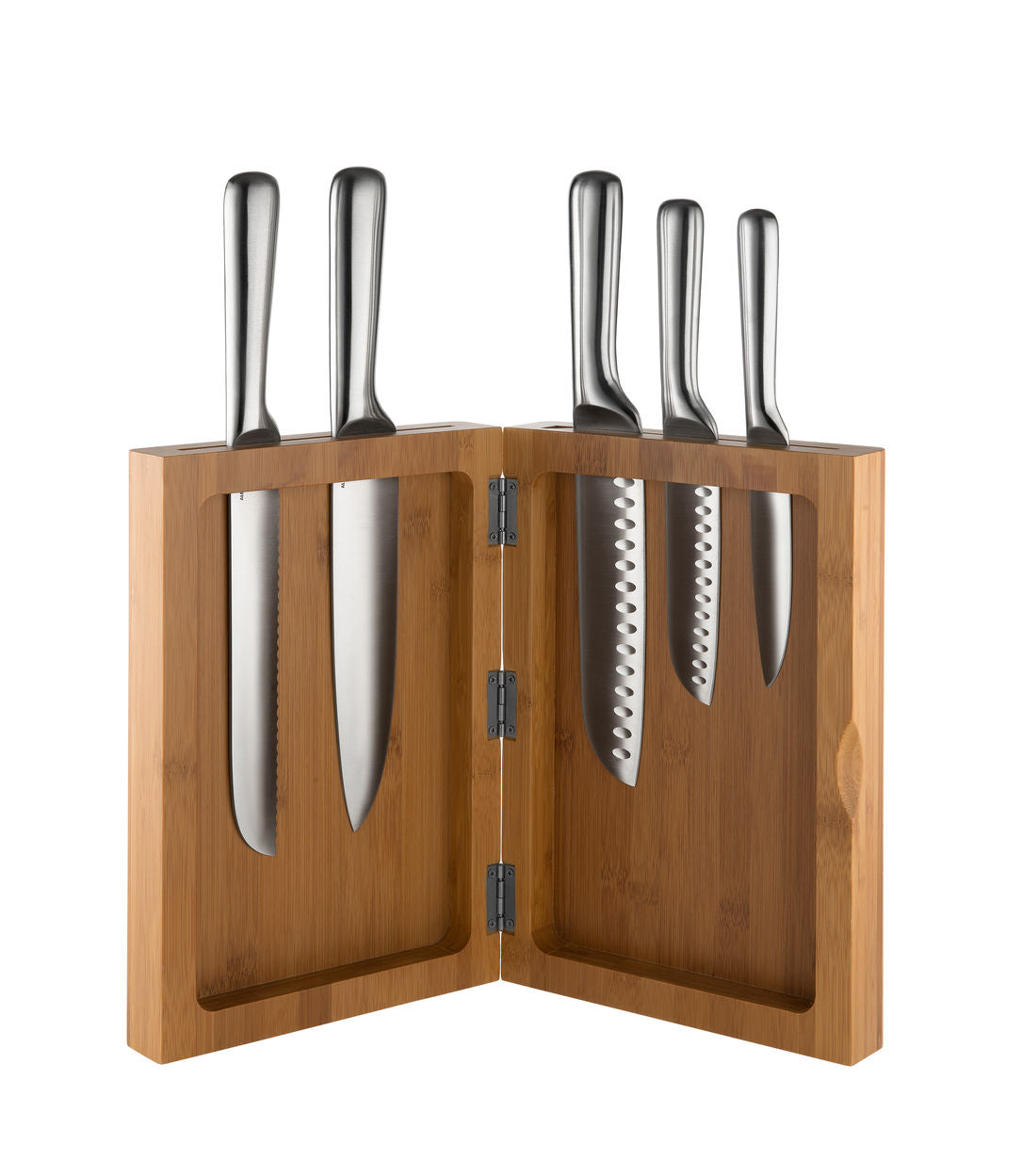 Alessi K-block messenblok in bamboe hout, boekvorm, met mami messen serie