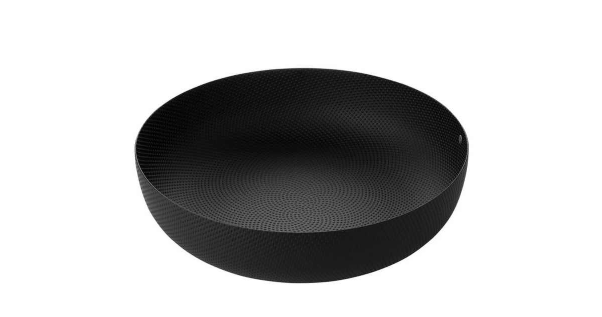 Schaal Extraordinary Metal van Alessi, zwart met reliëfpatroon, zijaanzicht