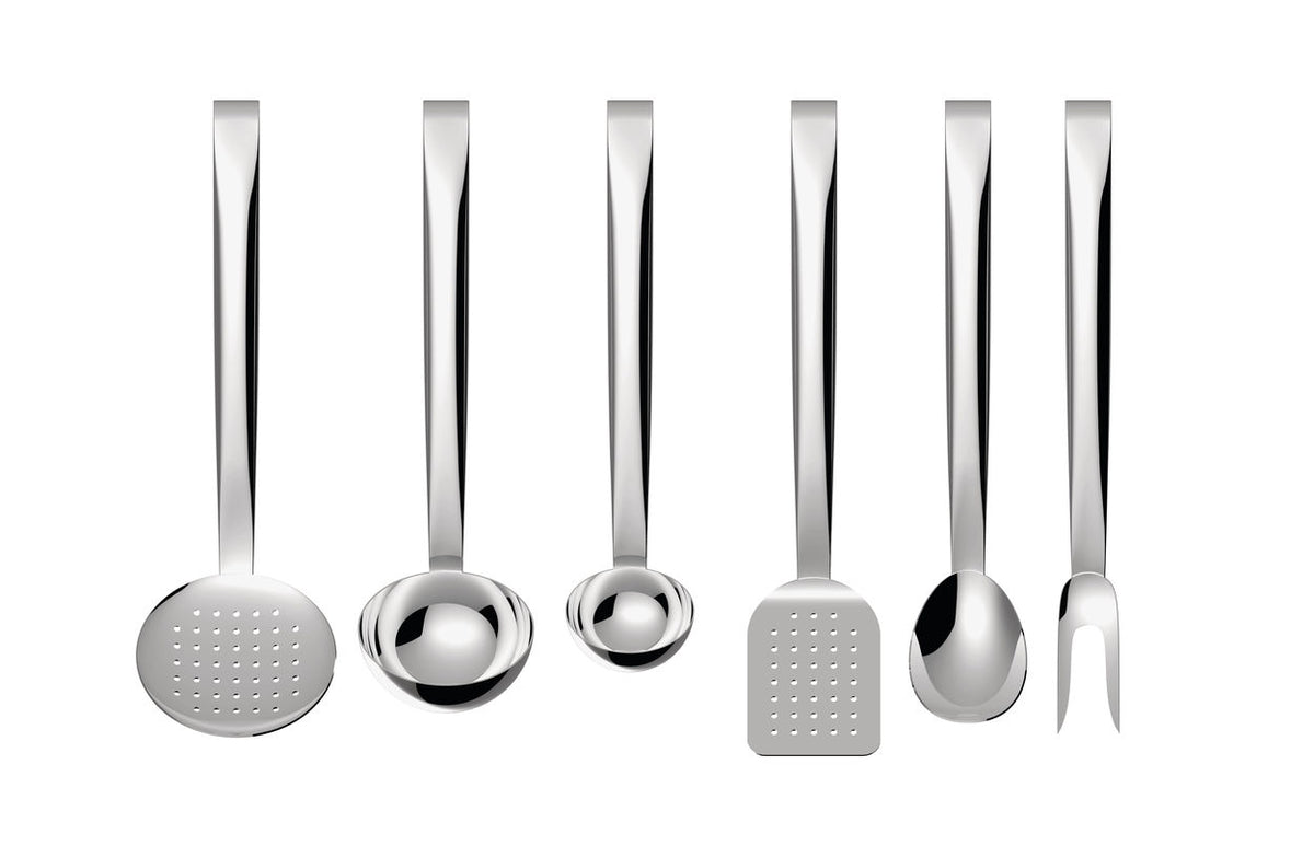 Alessi Brigata keukenhulpen in RVS, complete reeks naast elkaar