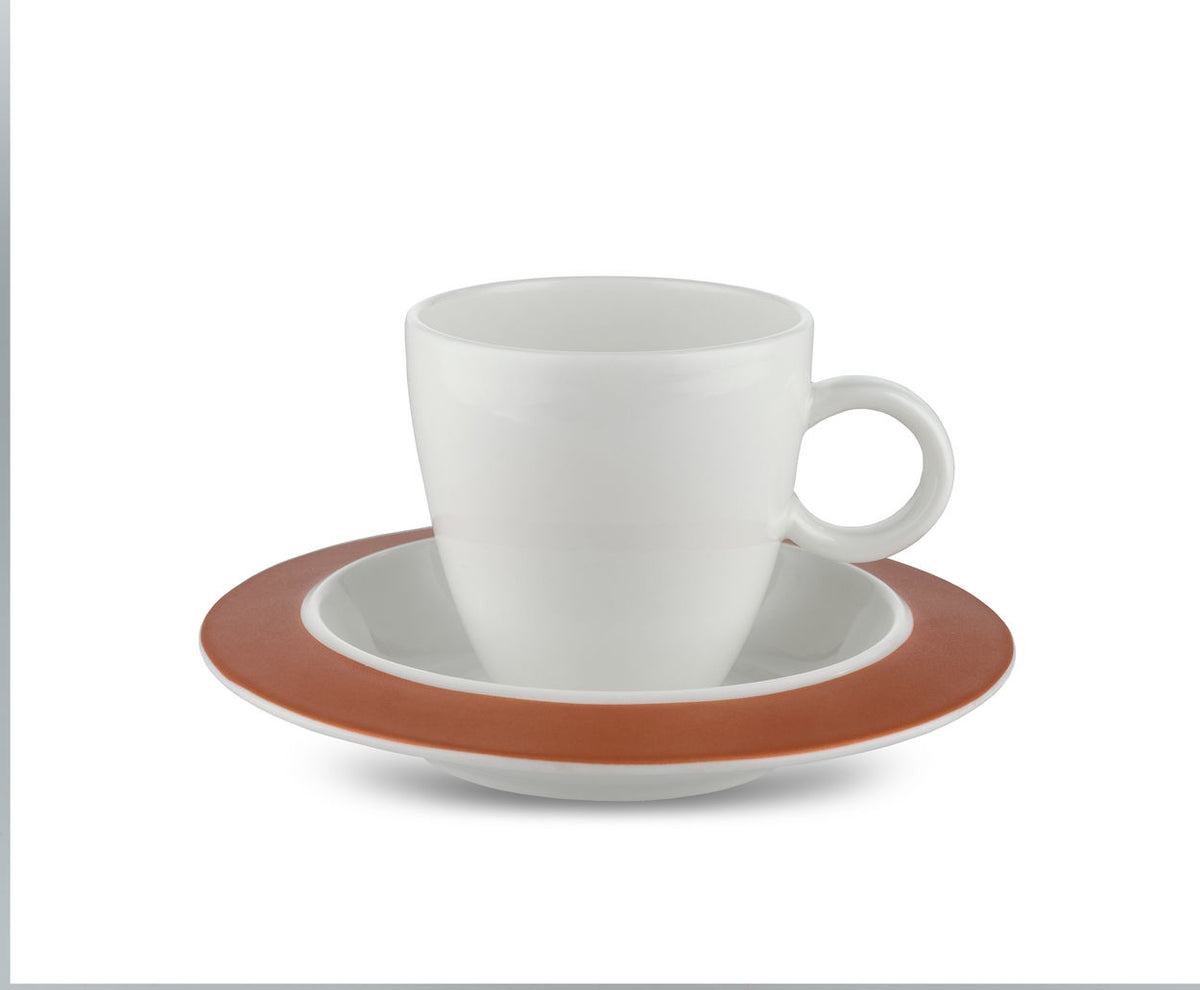 Alessi Bavero speciale koffiekopje met schotel, wit met terracotta rand