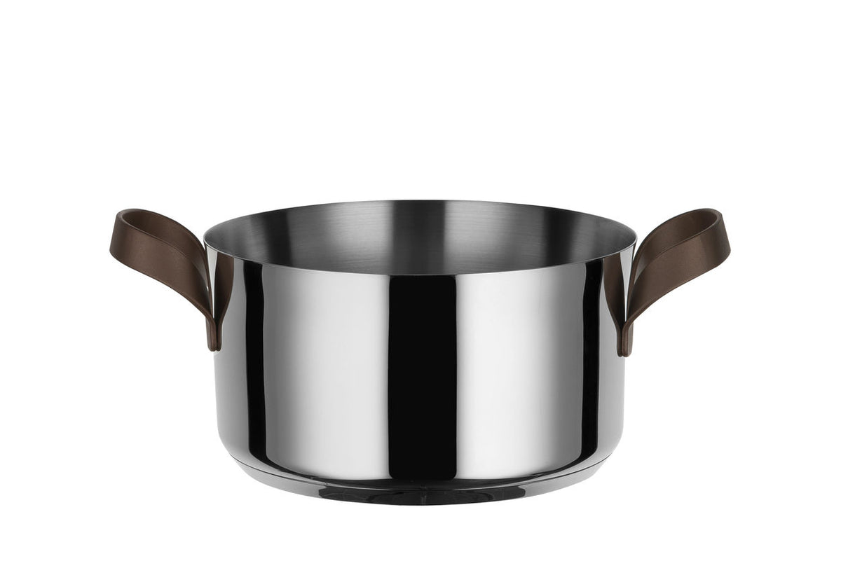Alessi EDO hoge braadpan, roestvrij staal met bruine handvatten, zonder deksel