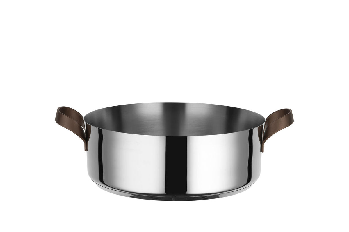 Alessi EDO lage braadpan 24 cm, roestvrij staal met bruine handvatten, zonder deksel