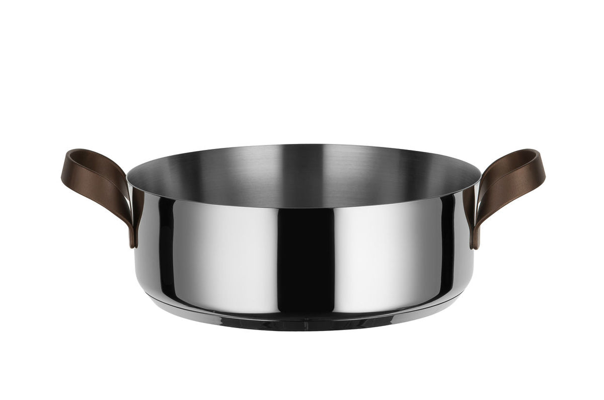 Alessi EDO lage braadpan 28 cm, roestvrij staal met bruine handvatten