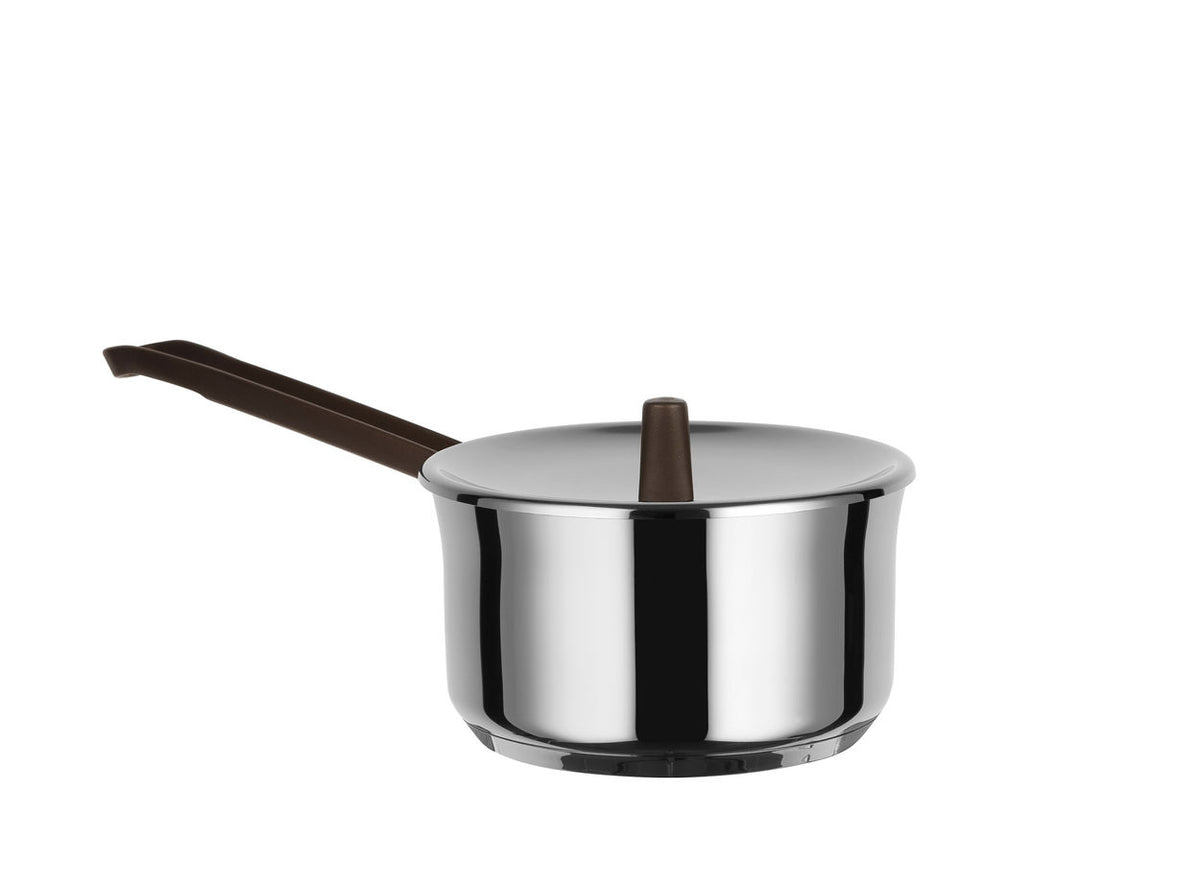 Alessi EDO sauspan met deksel, roestvrij staal met bruine steel