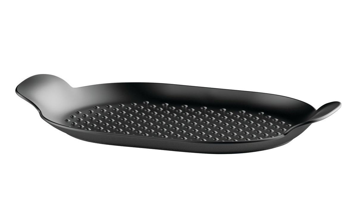 Alessi EDO grillpan van Patricia Urquiola, zwart, ovaal met geribbeld reliëf