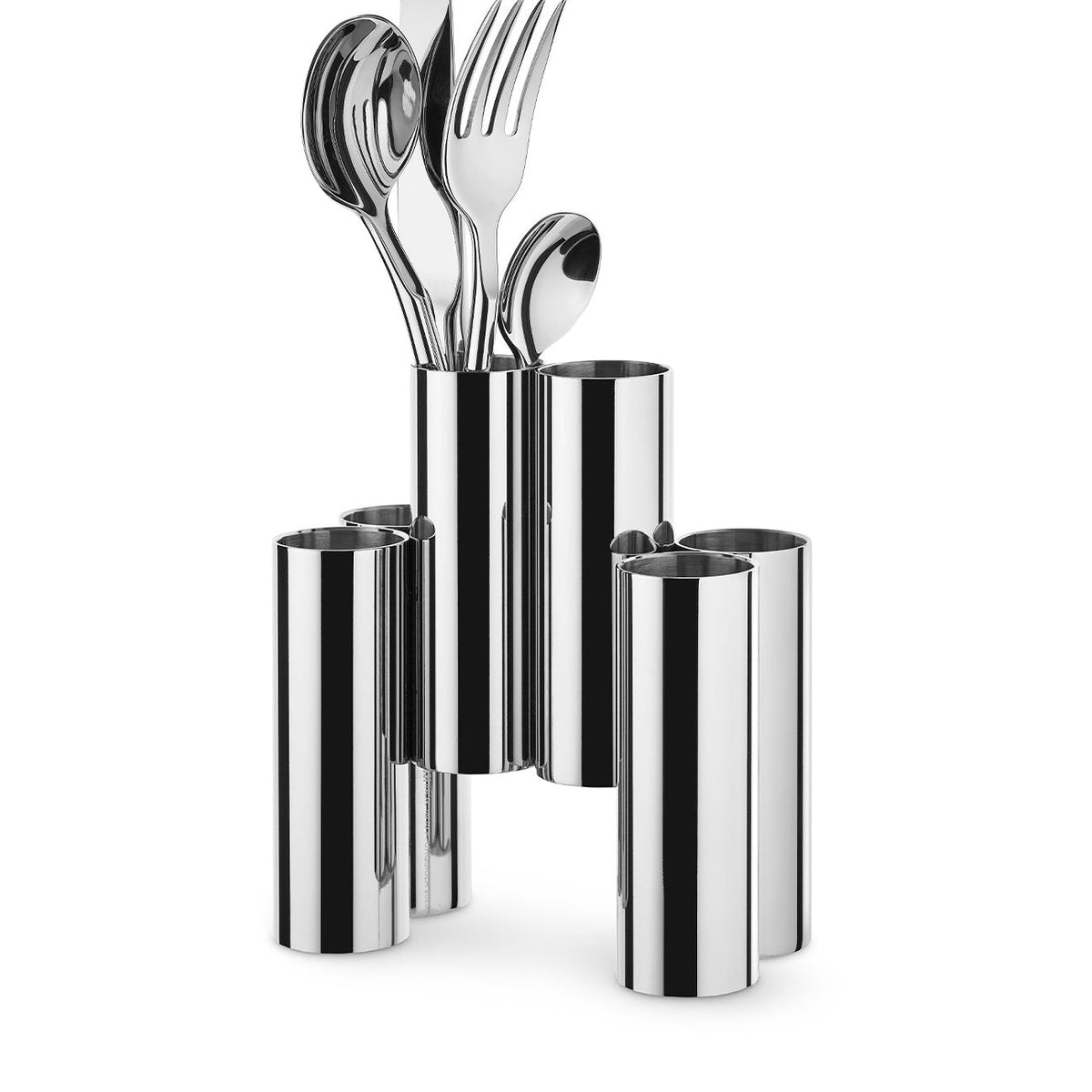 Alessi Canale bestekhouder, ontwerp Patricia Urquiola, zes cilindervormige vakken, andere kant