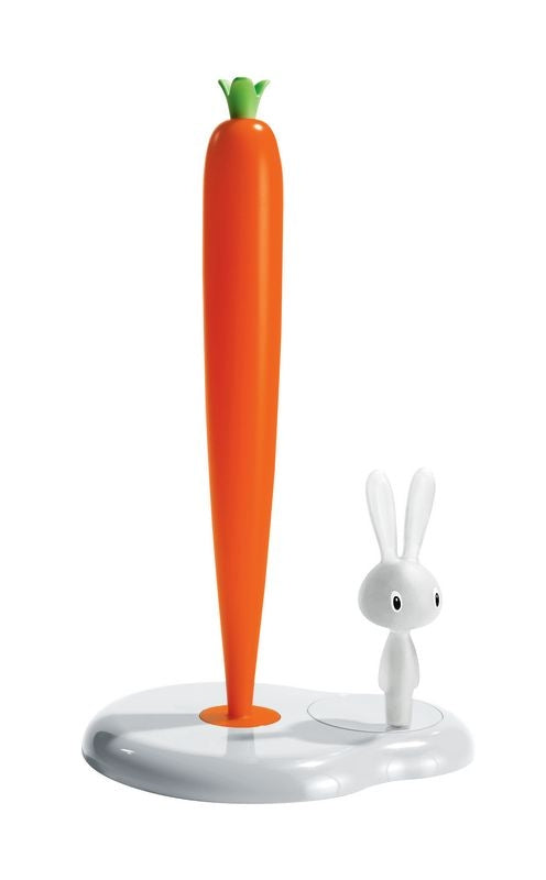 Alessi Bunny & Carrot keukenrolhouder in wortelvorm met konijnfiguur, Stefano Giovannoni