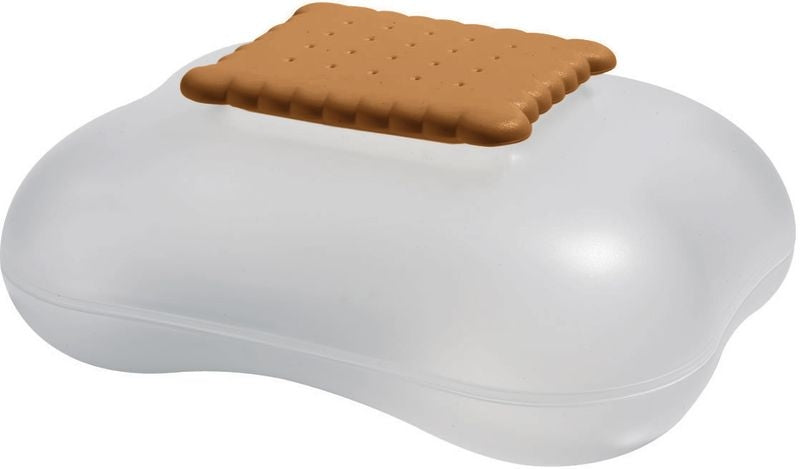 Alessi Mary Biscuit koektrommel in wit met lichtbruine deksel in biscuitvorm
