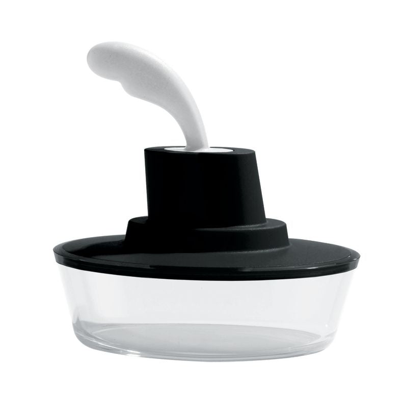 Alessi Ship Shape botervloot met mes, zwart deksel met wit mes