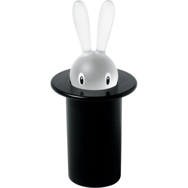 Alessi Magic Bunny tandenstokerhouder, zwarte hoge hoed met konijn, Stefano Giovannoni