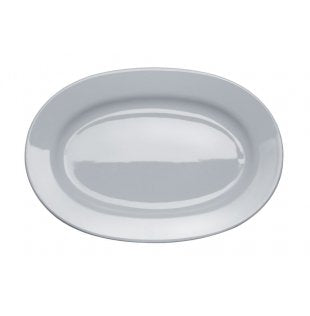 Alessi Platebowlcup ovaal presenteerbord van Jasper Morrison, bovenaanzicht in lichtgrijs