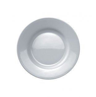 Alessi Platebowlcup breakfast plate in white porcelain, top view