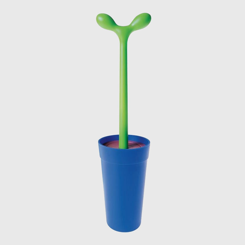 Alessi Merdolino toiletborstel, blauwe pot met groen handvat