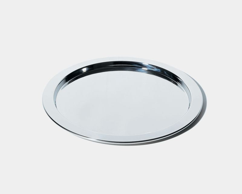 Alessi rond dienblad, roestvrij staal met graveerrand, diameter 37 cm