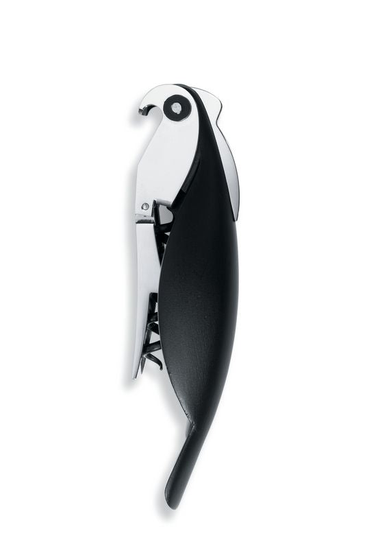 Alessi Parrot kelnersmes/kurkentrekker in vogelvorm, zwart, ontwerp Alessandro Mendini