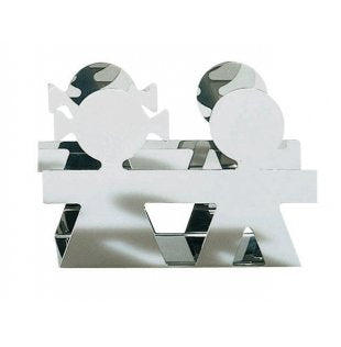 Alessi Girotondo envelophouder voor bureau, zilverkleurig metaal met figuurtjesmotief