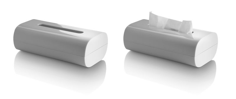 Alessi Birillo tissue-box, gesloten en met deksel open naast elkaar