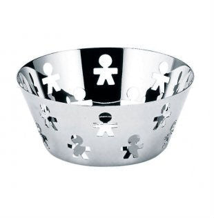 Alessi Girotondo schaal, rvs met uitgestanste poppetjes, middenmaat, diameter 20,5 cm