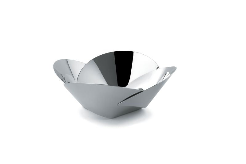 Alessi Pianissimo fruitschaal in gevouwen bloemvorm, gepolijst staal