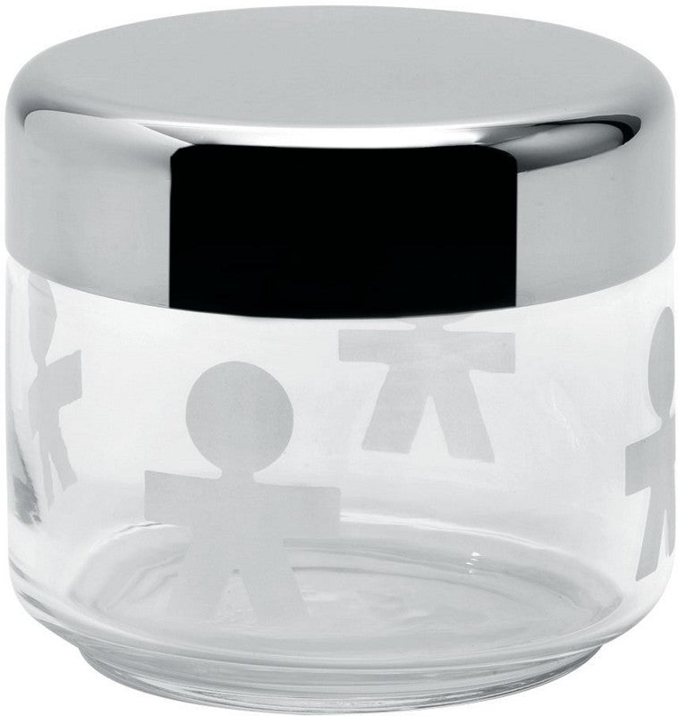 Alessi Girotondo voorraadbus 50 cl, glazen pot met gepolijst stalen deksel