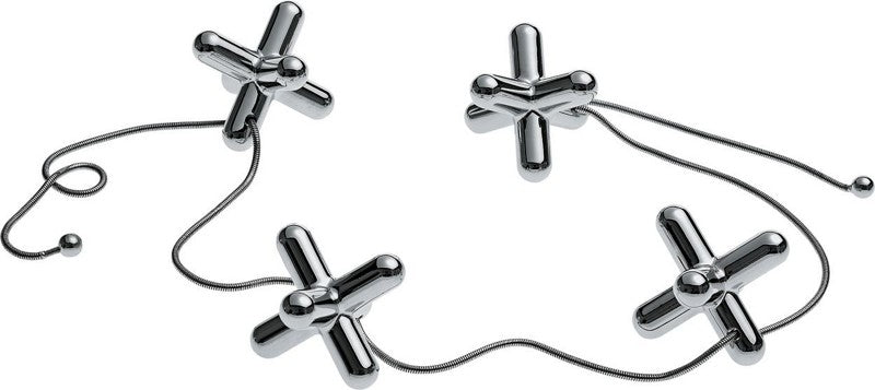Alessi Tripod panonderzetters, kruisvormig in chroom met stalen rijgdraad