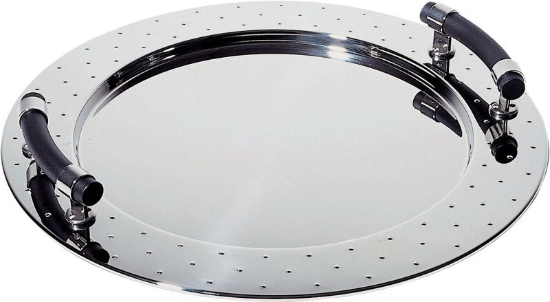 Alessi Graves rond dienblad in RVS met zwarte handvatten, diameter 48 cm