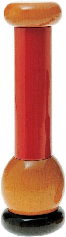 Twergi pepper mill in wood, red-yellow, design Sottsass, ceramic grinding mechanism