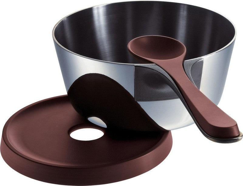 Alessi Pasta Pot saucepan with lid, spoon and coaster in brown melamine, induction-suitable