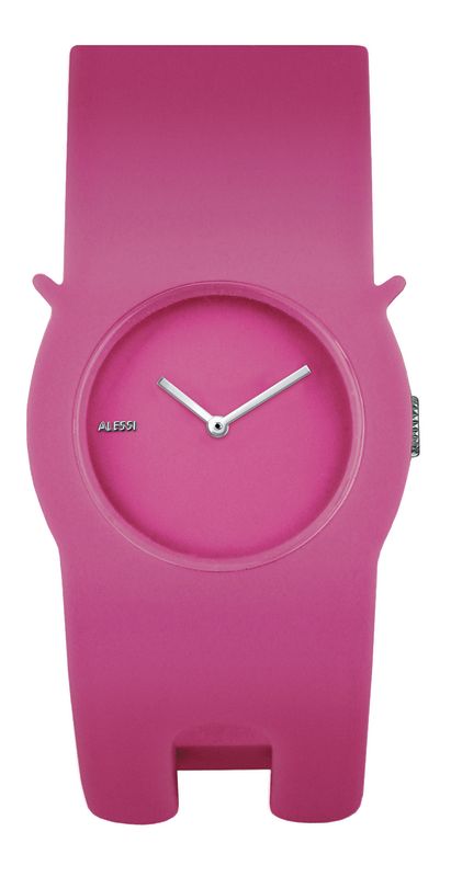 Alessi Neko horloge in roze, met kattenoortjes op de band