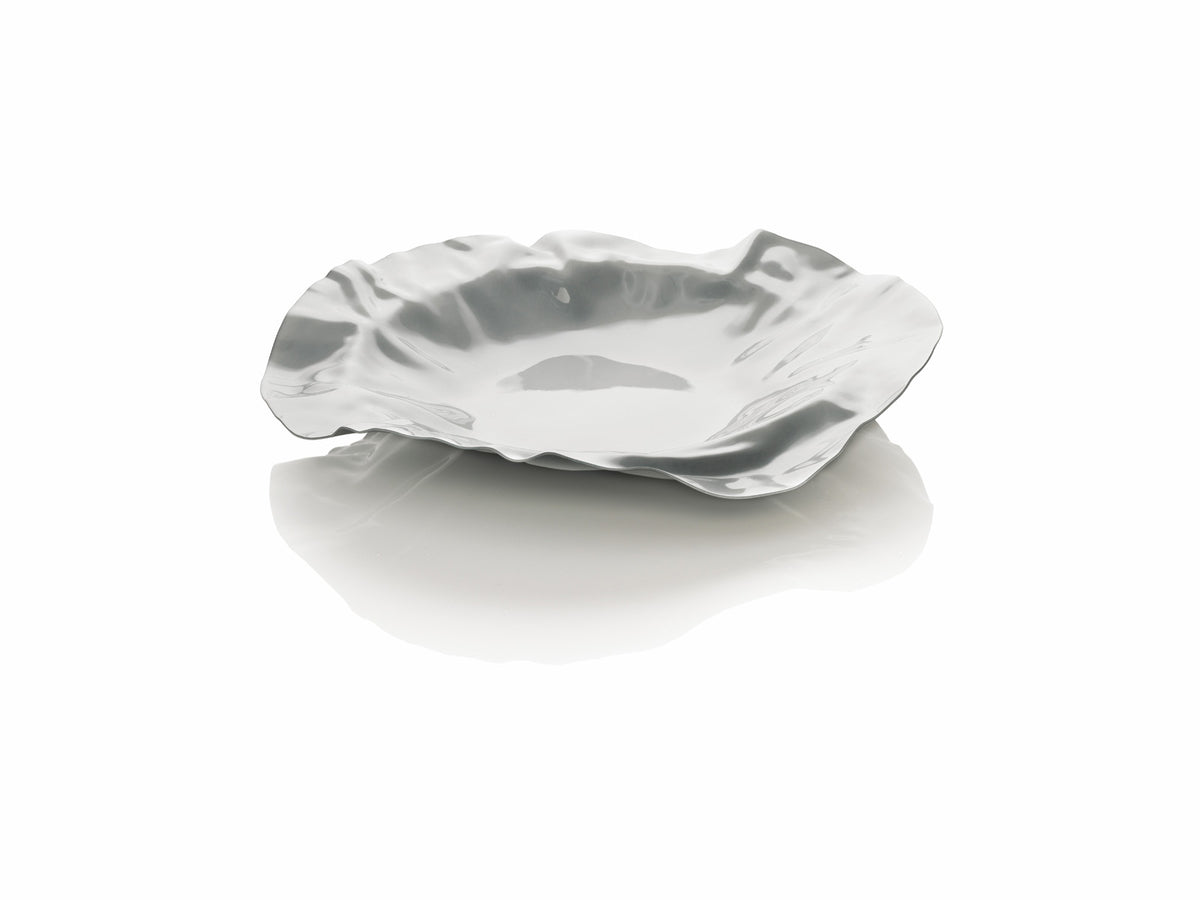 Alessi Port ronde rvs schaal met deuken, parelmoerkleurig, diameter 37 cm