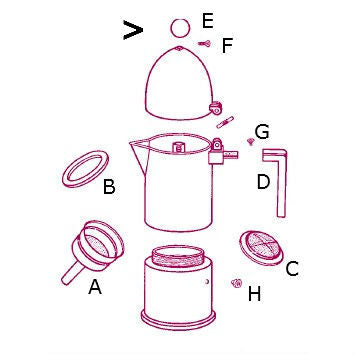 Alessi zwarte knop en schroef, onderdeel voor 9095/3 B koffiezetter
