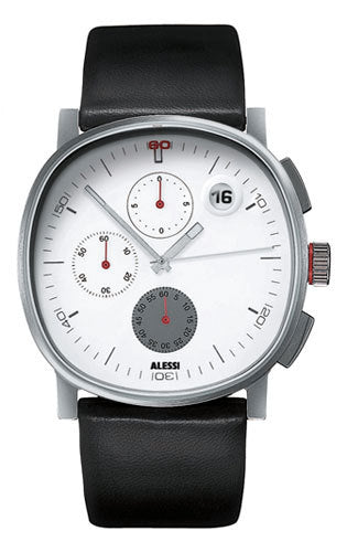 Alessi Tic horlogebandje, onderdeel, gemonteerd op horloge met witte wijzerplaat