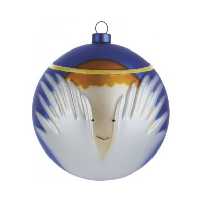 Alessi kerstbal Angioletto met engelenmotief, blauw en wit, diameter 9 cm