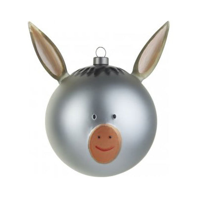 Alessi Asinello glazen kerstbal uit de serie kerstverhaal, in ezelvorm met oren