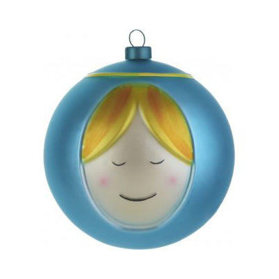 Alessi Madonna kerstbal, blauw met gezicht van Maria