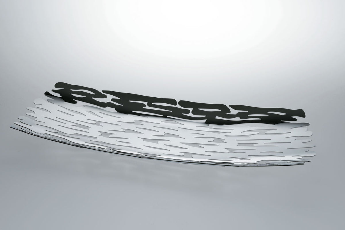 Alessi Bark fruitschaal, mooie zwart-wit uitvoering met schorsmotief, 51 cm.