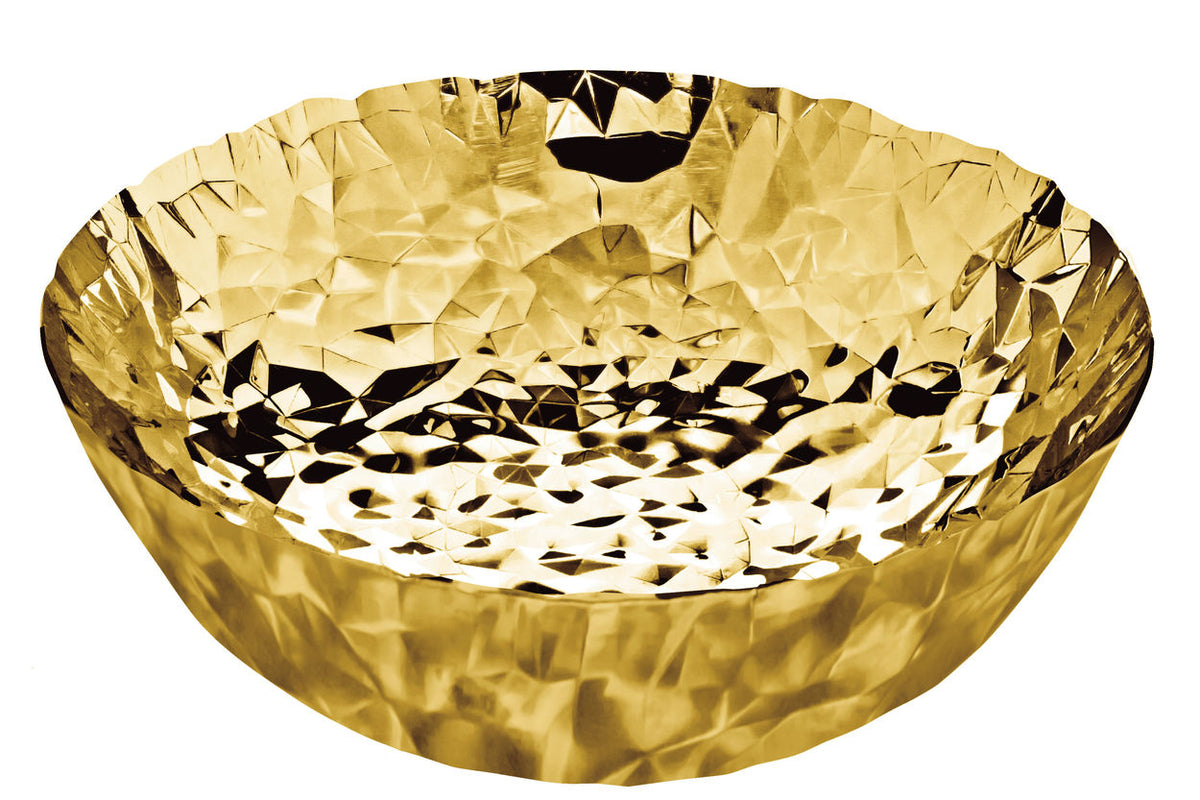 Alessi Joy N.11 ronde mand schaal, gouden met facetstructuur