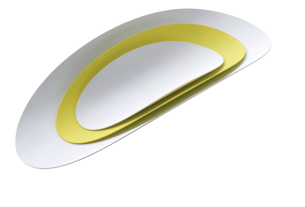 Alessi Ellipse set van drie presenteerschalen, ovaal, wit met geel