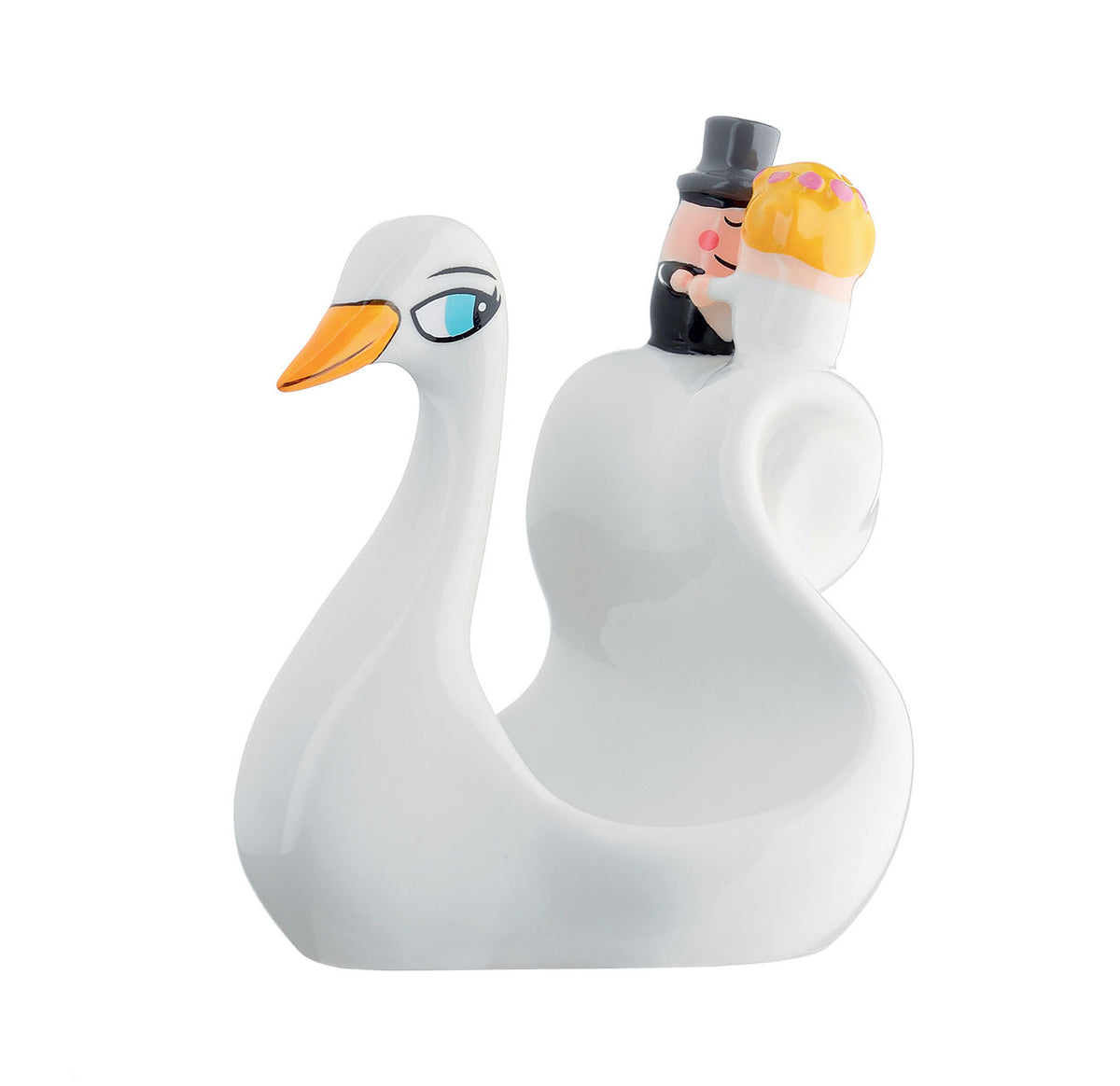 Alessi Bombolina klein beeldje, bruidspaar op zwaan, wit