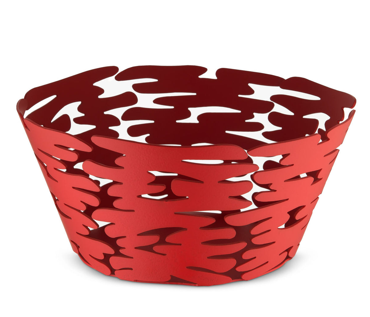 Alessi Barket fruitschaal met doorbroken patroon, hoog en rood