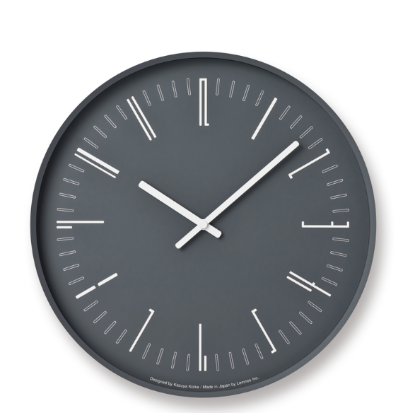 Lemnos klok Draw Flat Black met vlak glas, ontwerp Kazuya Koike, in zwart